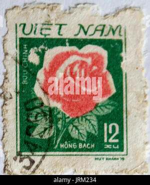 VIETNAM - VERS 1973 : timbre imprimé au Vietnam montre white rose, vers 1973 Banque D'Images