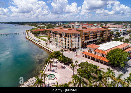 Floride, fort ft Pierce, City Marina Square, Indian River, County Library Branch, Renaissance on the River, condominium en bord de mer, condos, vue aérienne au-dessus de la rivière Banque D'Images