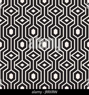 Abstract vector seamless pattern avec hexagones et des losanges. La répétition moyenne géométrique noir et blanc texture sans fin peut être utilisé pour les textiles, papier cadeau, Illustration de Vecteur