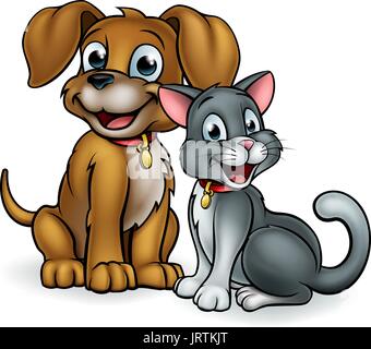 Cartoon chat et chien Animaux domestiques Illustration de Vecteur