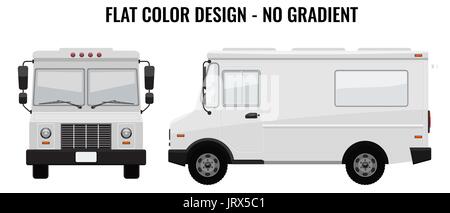 Camion alimentaire blanc-Hi avec détaillée et solide couleur plate pour modèle de conception de l'identité de marque maquette. Vue avant et latéraux vecteur illustré Illustration de Vecteur