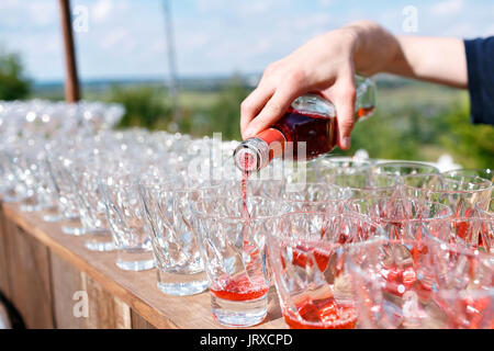 Bartender pouring cocktail dans des verres Banque D'Images