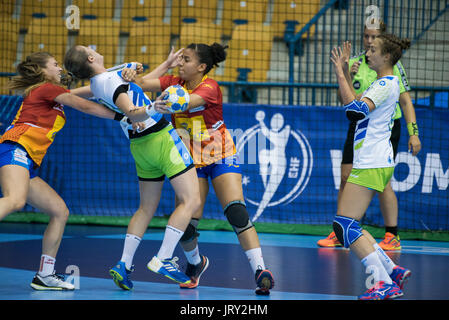 Celje, Slovénie. Le 05 août, 2017. La Slovénie de l'équipe d'attaquer au cours de la Women's European Championship match entre la Slovénie et l'Espagne à Zlatorog Arena le 5 août 2017 à Celje, Slovénie. Credit : Rok Rakun/Pacific Press/Alamy Live News Banque D'Images