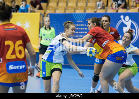 Celje, Slovénie. Le 05 août, 2017. La Slovénie de l'équipe d'attaquer au cours de la Women's European Championship match entre la Slovénie et l'Espagne à Zlatorog Arena le 5 août 2017 à Celje, Slovénie. Credit : Rok Rakun/Pacific Press/Alamy Live News Banque D'Images