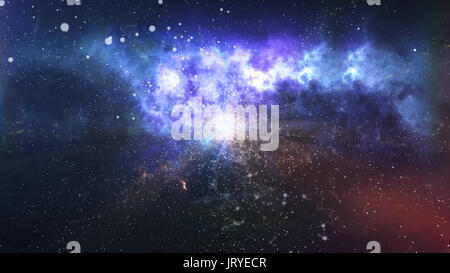 3D mystérieux illustration de l'explosion de la matière noire et de création de l'univers avec des milliards d'atomes cosmiques, battant des météores, beaucoup de de lumière Banque D'Images