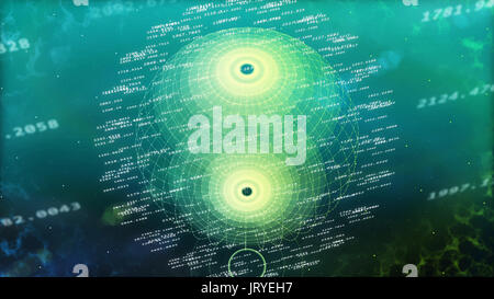 Rendu 3D futuriste de la haute-technologie spheric le cyberespace de données avec deux pôles, les lignes de longitude en courbes, différents chiffres, de légères nuances, à la lumière bleu Banque D'Images