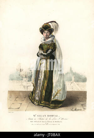 Marie Dorval ou à Madame Allan Dorval comme Reine Elisabeth dans le château de Kenilworth par Jean-Baptiste Blache et Henri Lemaire, Théâtre de la Porte Saint-Martin, 1822. Lithographie coloriée par F. Noel après une illustration par Lavigne Marin à partir de portraits d'acteurs et d'actrices dans des rôles différents, F. Noel, Paris, 1825. Banque D'Images