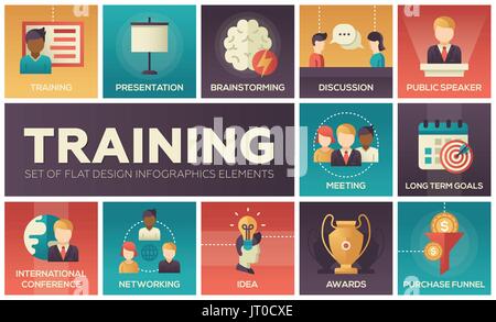 Business Training - Modèle plat icons set Illustration de Vecteur