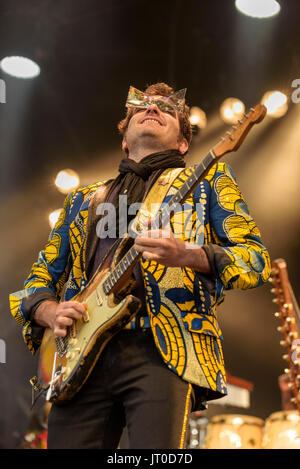 Matthieu Chedid 'M' de l'Lamomali au festival WOMAD, Charlton Park, Malmesbury, Wiltshire, Angleterre, Juillet 29, 2017 Banque D'Images