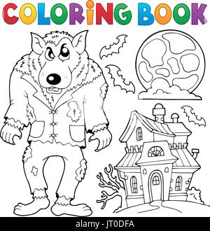 Livre de coloriage thème loup-garou - eps10 vector illustration. Illustration de Vecteur