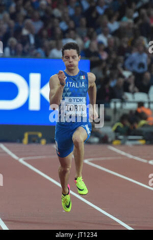 Londres, Royaume-Uni. 7e août, 2017. Filippo TORTU, Italie, durant les chaleurs de 200 mètres à Londres le 7 août 2017 au 2017 es Championnats du monde d'athlétisme. Credit : Ulrik Pedersen/Alamy Live News Banque D'Images