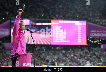 Londres, Royaume-Uni. 7e août, 2017. Le démarreur pour le 400m. Championnats du monde d'athlétisme de l'IAAF. Stade olympique de Londres. Queen Elizabeth Olympic Park. Stratford. Londres. UK. Le 07/08/2017. Credit : Sport en images/Alamy Live News Banque D'Images