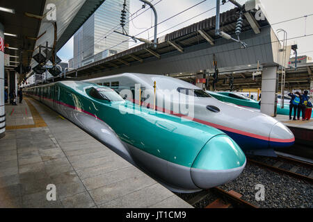 Tokyo, Japon - Jan 2, 2016. L'arrêt des trains Shinkansen à la gare de Tokyo, Japon. Le Shinkansen est un réseau de lignes ferroviaires à grande vitesse en Banque D'Images