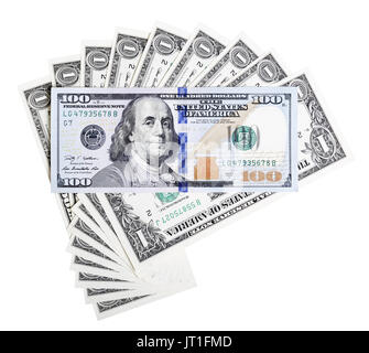 L'un des billets de cent dollars et nouveau design macro billets Banque D'Images