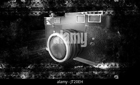 Old Vintage Photo Caméra sur fond noir avec rendu 3d - film Banque D'Images