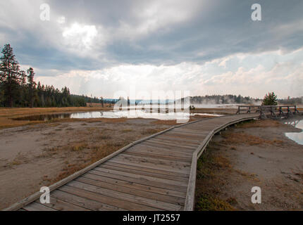 À côté de la promenade du ruisseau emmêlées et Black Warrior Springs menant au lac chaud dans la basse Geyser Basin dans le Parc National de Yellowstone dans le Wyoming Unit Banque D'Images