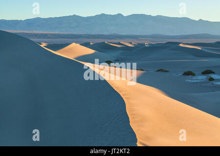 Lever du soleil sur l'Mesquite Sand Dunes in Death Valley National Park, California, USA Banque D'Images