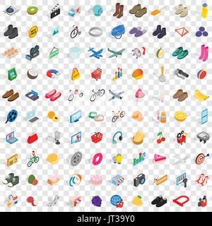 100 shopping icons set, style 3D isométrique Illustration de Vecteur