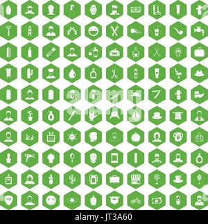 100 icônes barber green hexagonale Illustration de Vecteur