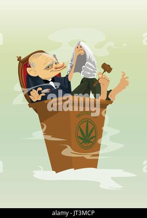 Vector cartoon bande dessinée numérique drôle de couleur, de fumer du cannabis juge illustration dessiné à la main, style abstrait télévision réaliste Illustration de Vecteur