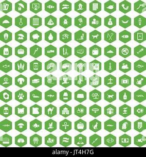 100 icônes de chat vert hexagonal Illustration de Vecteur