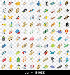 Victoire 100 icons set, style 3D isométrique Illustration de Vecteur