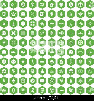 100 icônes emblème vert hexagonal Illustration de Vecteur