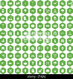 100 icônes ferme verte hexagonale Illustration de Vecteur
