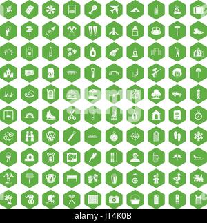100 icônes famille vacances vert hexagonal Illustration de Vecteur