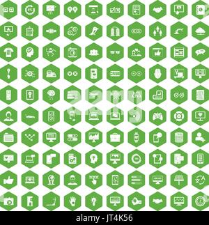 100 icônes de l'interface verte hexagonale Illustration de Vecteur