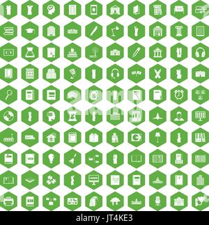 100 icônes bibliothèque verte hexagonale Illustration de Vecteur