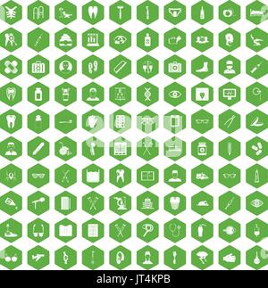 100 treatmet médical icônes vert hexagonal Illustration de Vecteur