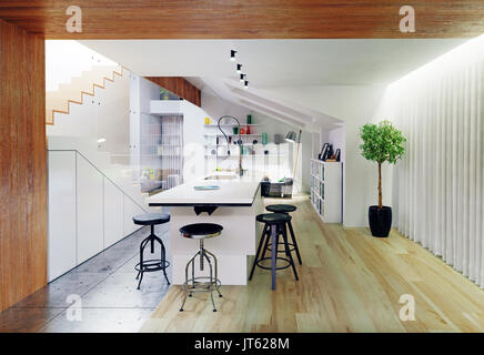 Cuisine moderne de l'intérieur. Concept 3D illustration Banque D'Images