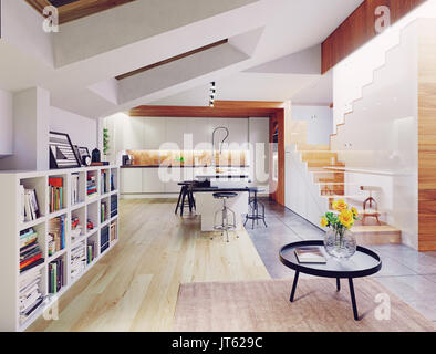 Cuisine moderne de l'intérieur. Concept 3D illustration Banque D'Images