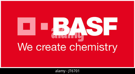 BASF Nous créons de la chimie, de l'entreprise chimique allemande, le logo de la société, le DAX 30 entreprises Banque D'Images