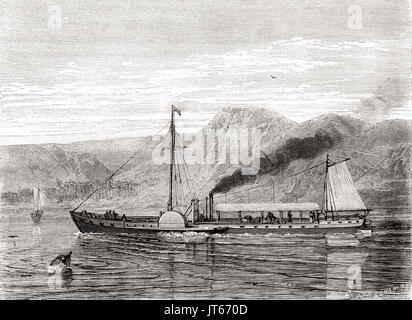 Robert Fulton's la North River Steamboat de Claremont naviguer de New York à Albany, sur la rivière Hudson, États-Unis d'Amérique, 1807. De : Les merveilles de la science, publié en 1870. Banque D'Images