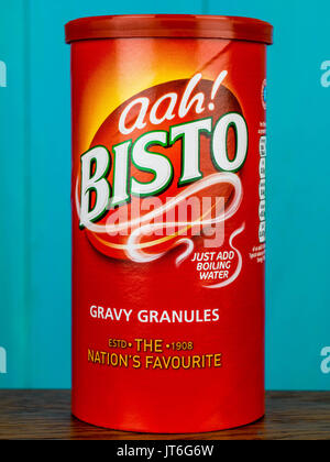 Instant bisto gravy granules against a blue background Banque D'Images