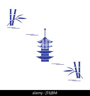 Icône stylisée de la pagode et de bambous. Voyages et loisirs. Pour la conception d'affiches, de bannières ou d'impression. Illustration de Vecteur