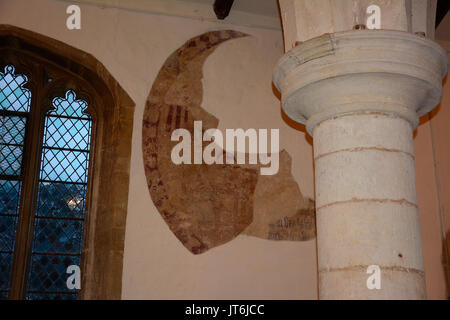 Mar0078330 L'une des peintures murales médiévales à l'église All Saints à Braunston à Rutland, où les chauves-souris sont se percher et causant des dommages. 3 août 2017. Photos par John Robertson, Banque D'Images