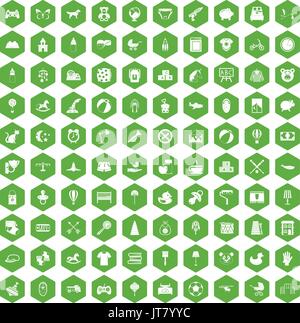 100 icônes pépinière vert hexagonal Illustration de Vecteur