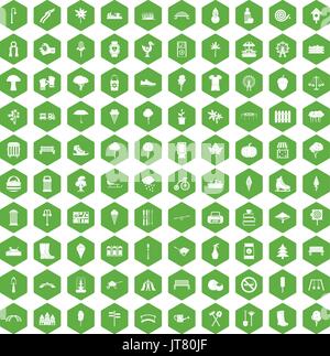 100 icônes parc vert hexagonal Illustration de Vecteur