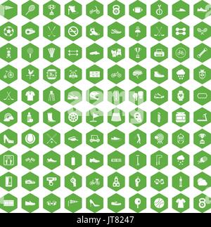 100 icônes Espadrilles vert hexagonal Illustration de Vecteur