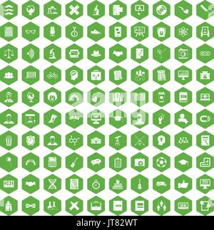 100 icônes étudiant vert hexagonal Illustration de Vecteur