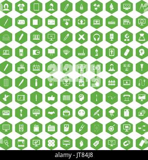100 icônes webdesign vert hexagonal Illustration de Vecteur