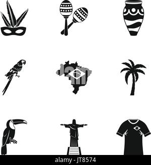 Brésil pays icon set, le style simple Illustration de Vecteur
