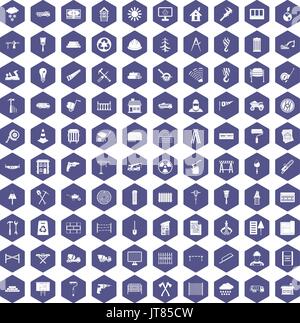 100 icônes de matériaux de construction violet hexagonale Illustration de Vecteur