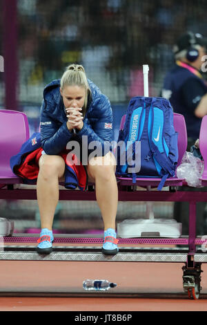 Londres, Royaume-Uni. 07-Août-17. Sophie émotionnel HITCHON après avoir terminé 7e au lancer du marteau au Championnats du monde IAAF 2017, Queen Elizabeth Olympic Park, Stratford, London, UK. Crédit : Simon Balson/Alamy Live News Banque D'Images