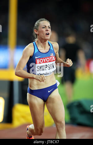 Londres, Royaume-Uni. 07-Août-17. Jennifer Simpson de l'USA célèbre son 2ème place du 1500m lors de la finale 2017, championnats du monde IAAF, Queen Elizabeth Olympic Park, Stratford, London, UK. Crédit : Simon Balson/Alamy Live News Banque D'Images