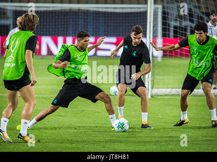 Skopje, Macédoine. 7 août 2017, Philip II Arena, Skopje, Macédoine ; 2017 Super Super Coupe de l'UEFA ; Real Madrid contre Manchester United ; Pre Match Conférence de presse et une session de formation ; les joueurs du Real Madrid au cours de la session de formation avant le match jour Crédit : Nikola Krstic/Alamy Live News Banque D'Images