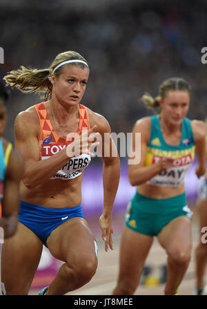 Londres, Royaume-Uni. 8e août, 2017. Dafne Schippers des Pays-Bas s'exécutant dans le Women's 200 m chauffe à l es Championnats du monde, à Londres, Royaume-Uni, le 8 août 2017. Photo : Rainer Jensen/dpa/Alamy Live News Banque D'Images